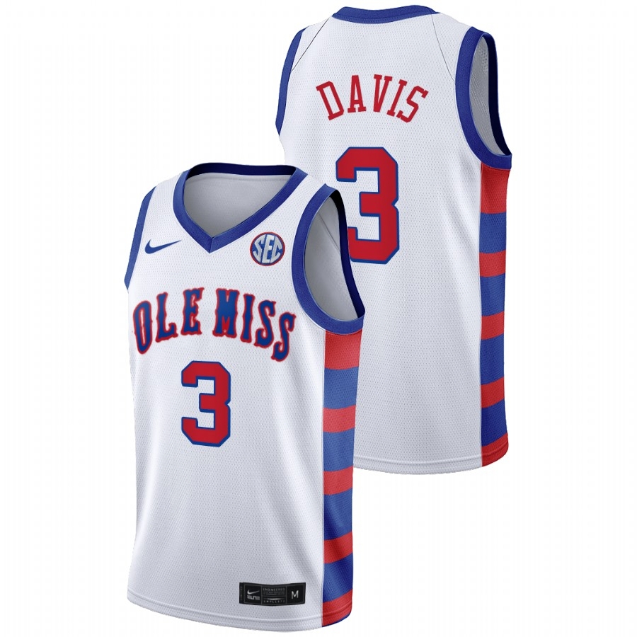Ole Miss Rebels Men's NCAA Terence Davis #3 White 20th Anniversary Throwback College Basketball Jersey RVJ7649TT